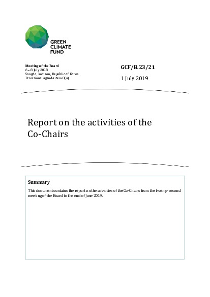 Document cover for Report on the activities of the Co-Chairs