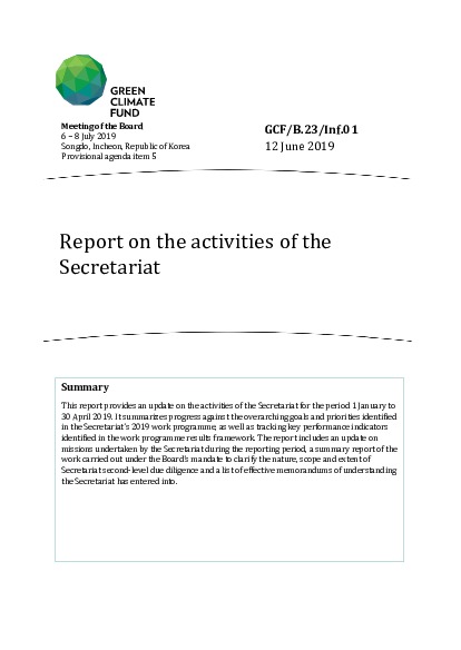 Document cover for Report on the activities of the Secretariat