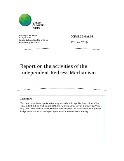 Document cover for Report on the activities of the Independent Redress Mechanism
