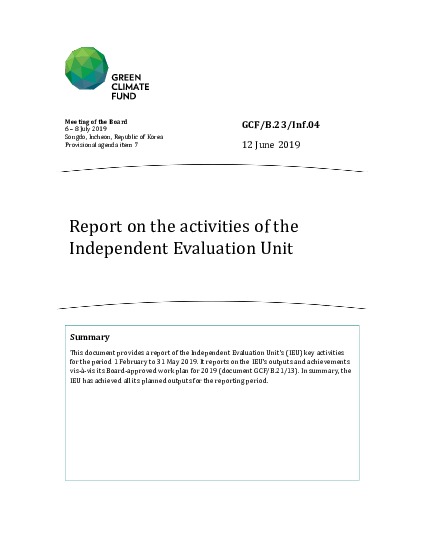 Document cover for Report on the activities of the Independent Evaluation Unit