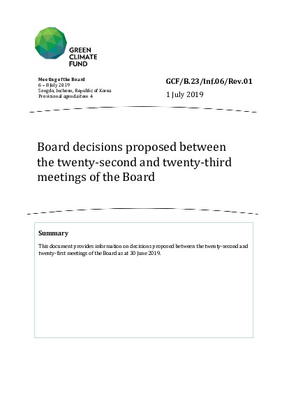 Document cover for Board decisions proposed between the twenty-second and twenty-third meetings of the Board
