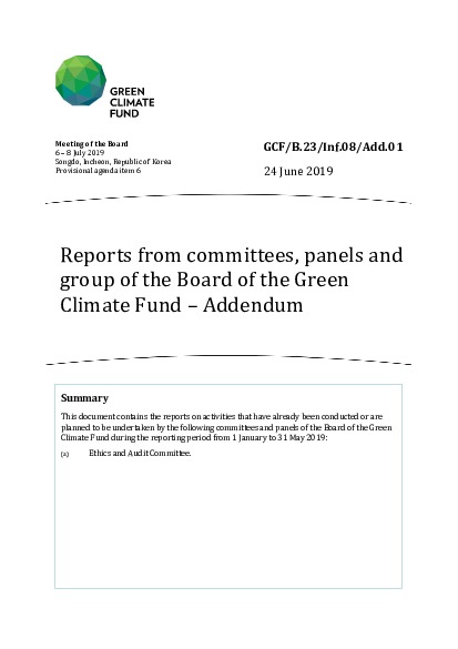 Document cover for Reports from committees, panels and group of the Board of the Green Climate Fund – Addendum