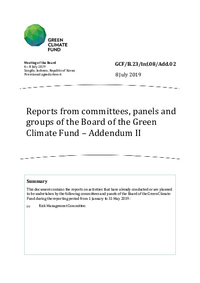 Document cover for Reports from committees, panels and groups of the Board of the Green Climate Fund – Addendum II