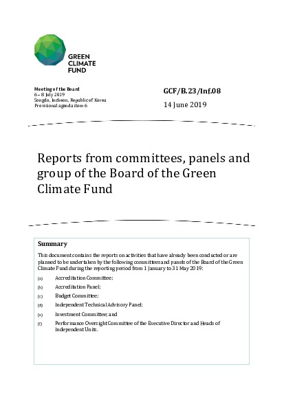 Download Reports from committees, panels and group of the Board of the Green Climate Fund Document cover for Reports from committees, panels and group of the Board of the Green Climate Fund