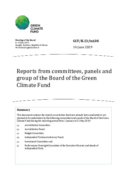 Document cover for Reports from committees, panels and group of the Board of the Green Climate Fund