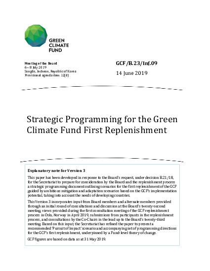 Document cover for Strategic Programming for the Green Climate Fund First Replenishment
