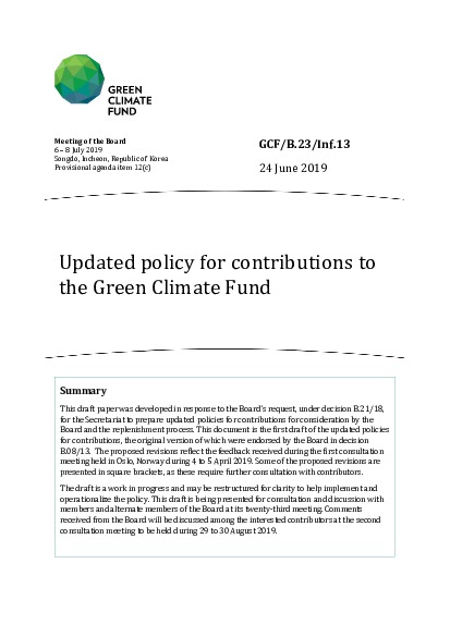 Document cover for Updated policy for contributions to the Green Climate Fund