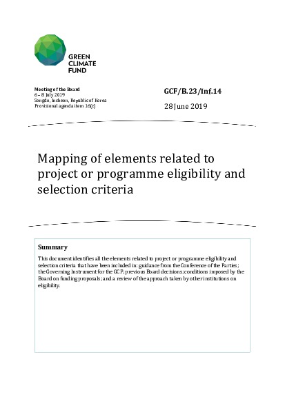 Document cover for Mapping of elements related to project or programme eligibility and selection criteria