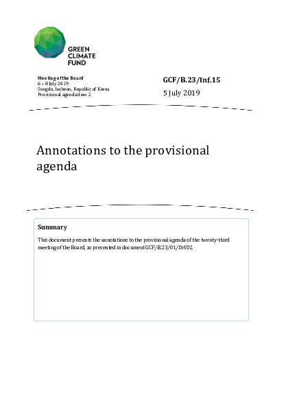 Document cover for Annotations to the provisional agenda