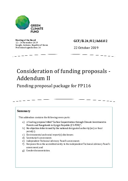 Document cover for Consideration of funding proposals - Addendum II: Funding proposal package for FP116