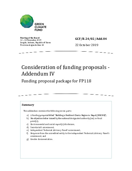Document cover for Consideration of funding proposals - Addendum IV: Funding proposal package for FP118