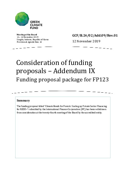 Document cover for Consideration of funding proposals – Addendum IX: Funding proposal package for FP123