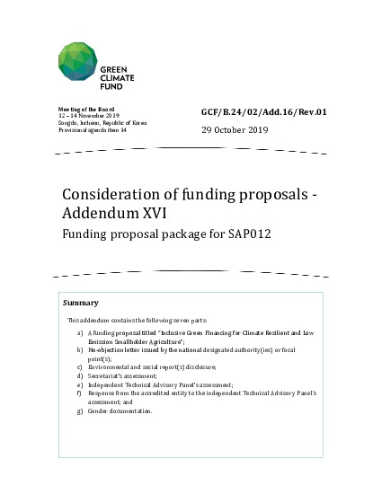 Document cover for Consideration of funding proposals - Addendum XVI: Funding proposal package for SAP012