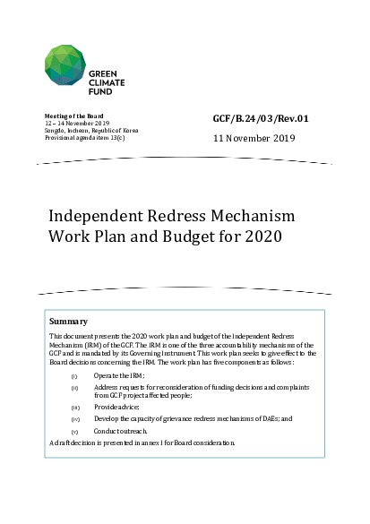 Download Independent Redress Mechanism Work Plan and Budget for 2020 Document cover for Independent Redress Mechanism Work Plan and Budget for 2020