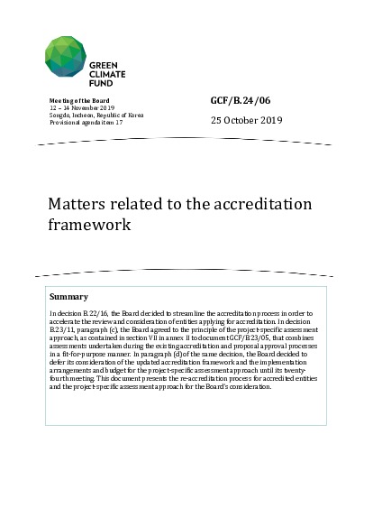 Document cover for Matters related to the accreditation framework