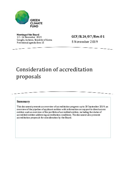 Document cover for Consideration of accreditation proposals