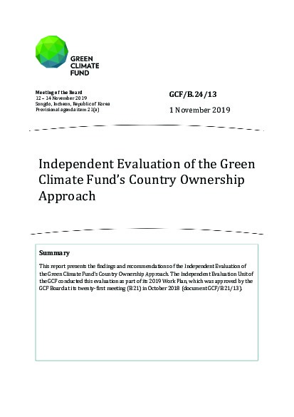 Document cover for Independent Evaluation of the Green Climate Fund’s Country Ownership Approach
