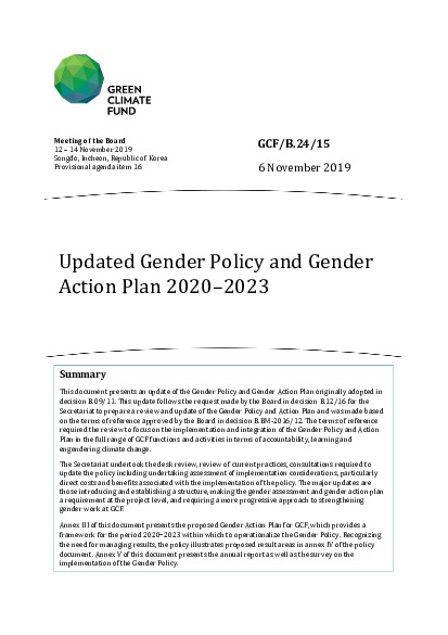 Document cover for Updated Gender Policy and Gender Action Plan 2020–2023