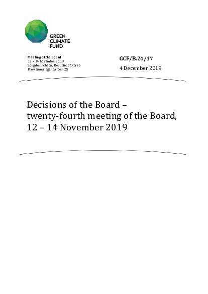 Download Decisions of the Board – twenty-fourth meeting of the Board, 12 – 14 November 2019 Document cover for Decisions of the Board – twenty-fourth meeting of the Board, 12 – 14 November 2019