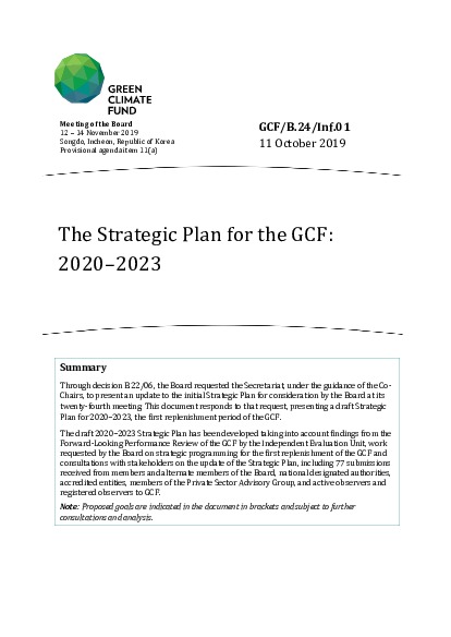 Document cover for The Strategic Plan for the GCF: 2020–2023