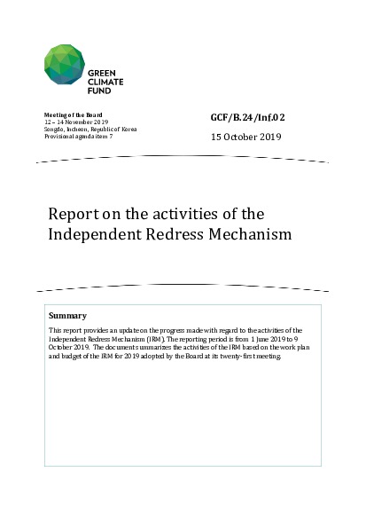 Document cover for Report on the activities of the Independent Redress Mechanism