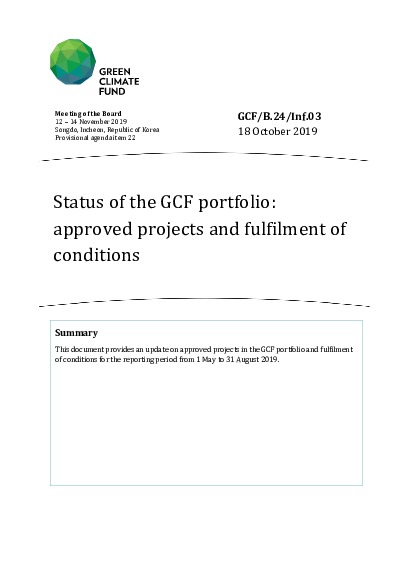 Document cover for Status of the GCF portfolio: approved projects and fulfilment of conditions