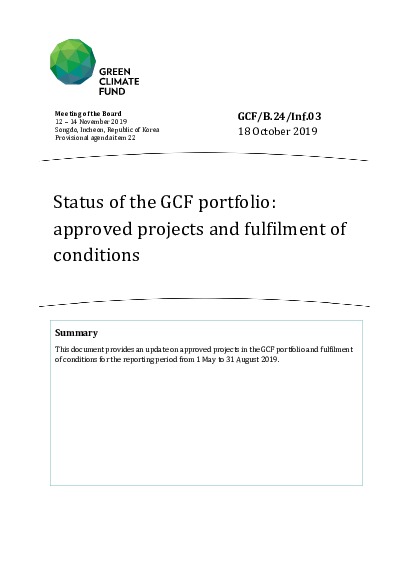 Download Status of the GCF portfolio: approved projects and fulfilment of conditions Document cover for Status of the GCF portfolio: approved projects and fulfilment of conditions