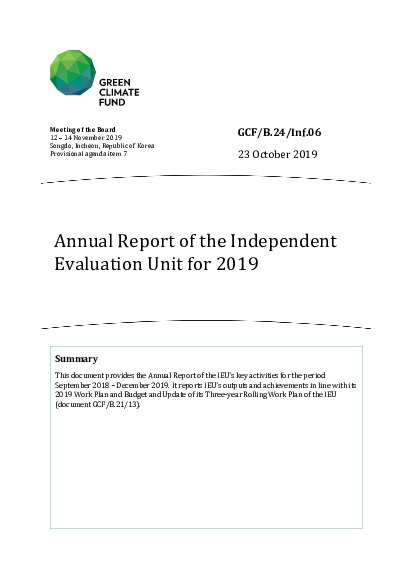 Document cover for Annual Report of the Independent Evaluation Unit for 2019