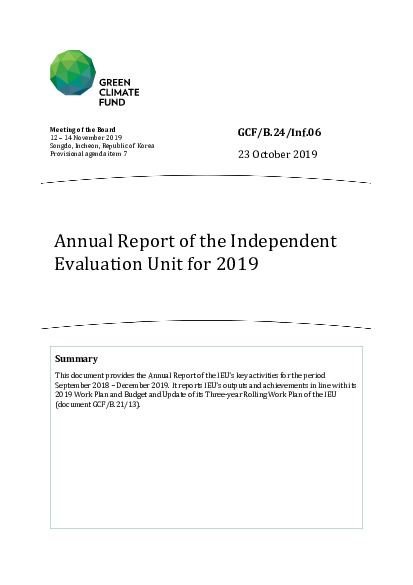 Download Annual Report of the Independent Evaluation Unit for 2019 Document cover for Annual Report of the Independent Evaluation Unit for 2019