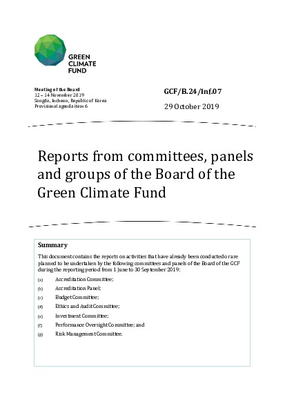 Download Reports from committees, panels and groups of the Board of the Green Climate Fund Document cover for Reports from committees, panels and groups of the Board of the Green Climate Fund