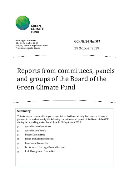 Document cover for Reports from committees, panels and groups of the Board of the Green Climate Fund