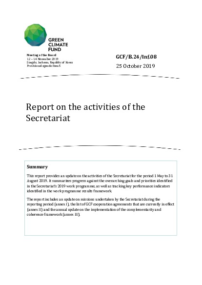 Document cover for Report on the activities of the Secretariat