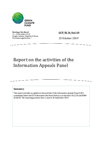 Document cover for Report on the activities of the Information Appeals Panel