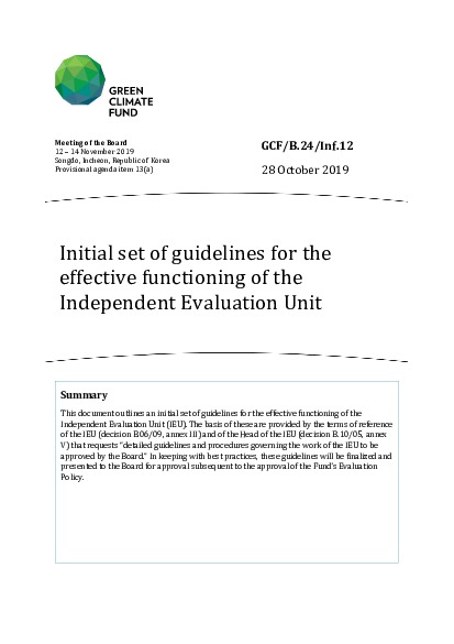 Document cover for Initial set of guidelines for the effective functioning of the Independent Evaluation Unit