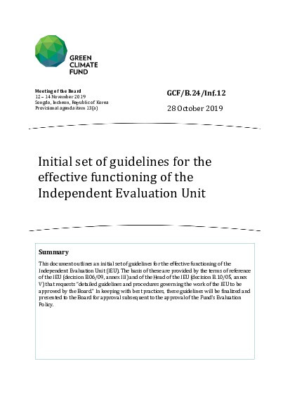 Download Initial set of guidelines for the effective functioning of the Independent Evaluation Unit Document cover for Initial set of guidelines for the effective functioning of the Independent Evaluation Unit