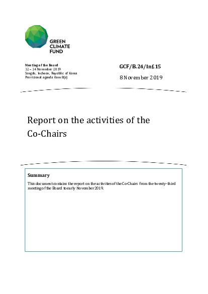 Document cover for Report on the activities of the Co-Chairs