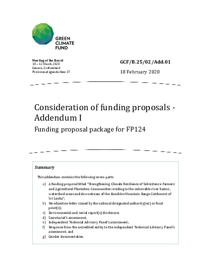 Document cover for Consideration of funding proposals - Addendum I Funding proposal package for FP124