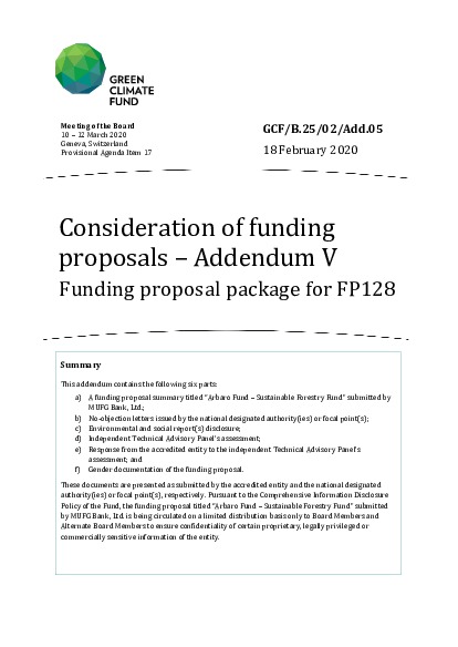 Document cover for Consideration of funding proposals – Addendum V Funding proposal package for FP128