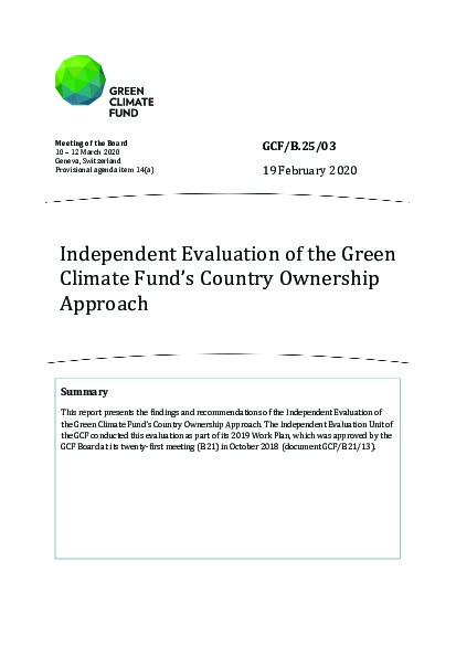 Document cover for Independent Evaluation of the Green Climate Fund’s Country Ownership Approach