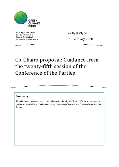 Download Co-Chairs proposal: Guidance from the twenty-fifth session of the Conference of the Parties Document cover for Co-Chairs proposal: Guidance from the twenty-fifth session of the Conference of the Parties
