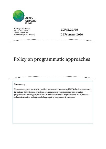 Document cover for Policy on programmatic approaches