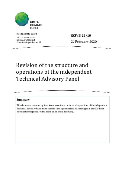 Document cover for Revision of the structure and operations of the independent Technical Advisory Panel