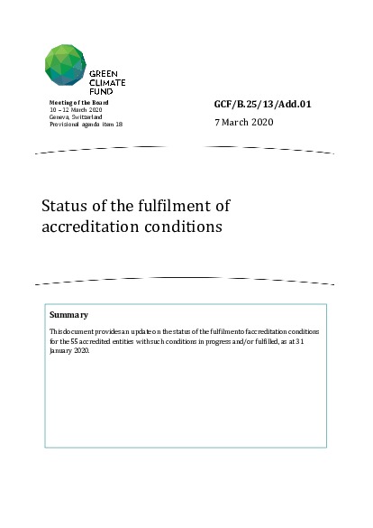 Document cover for Status of the fulfilment of accreditation conditions