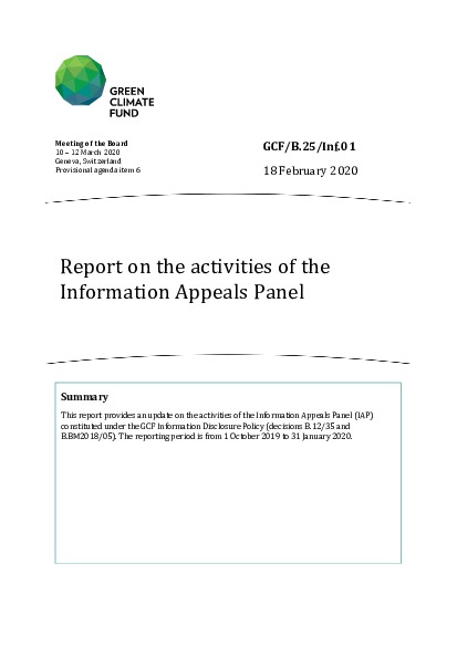 Document cover for Report on the activities of the Information Appeals Panel 