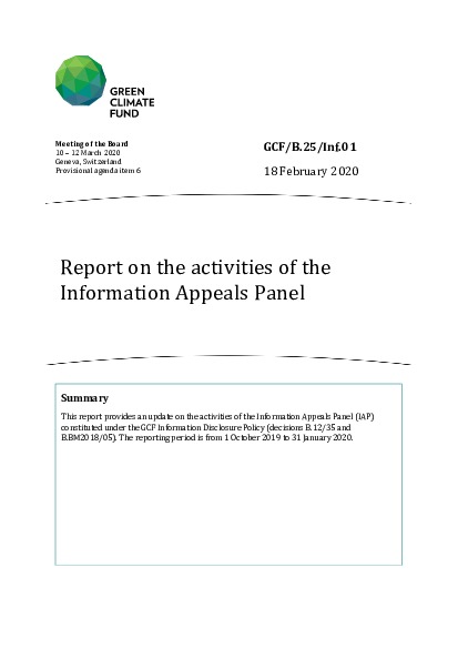 Download Report on the activities of the Information Appeals Panel Document cover for Report on the activities of the Information Appeals Panel