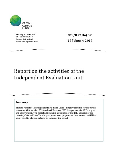 Download Report on the activities of the Independent Evaluation Unit Document cover for Report on the activities of the Independent Evaluation Unit