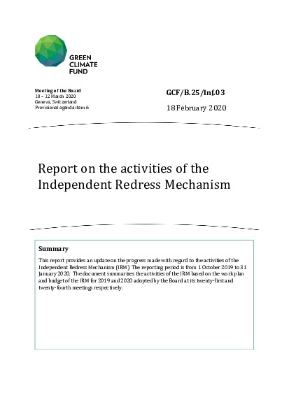 Document cover for Report on the activities of the Independent Redress Mechanism 