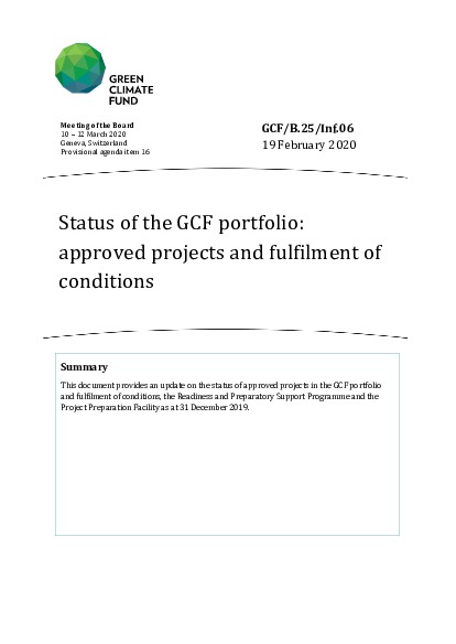 Download Status of the GCF portfolio: approved projects and fulfilment of conditions Document cover for Status of the GCF portfolio: approved projects and fulfilment of conditions