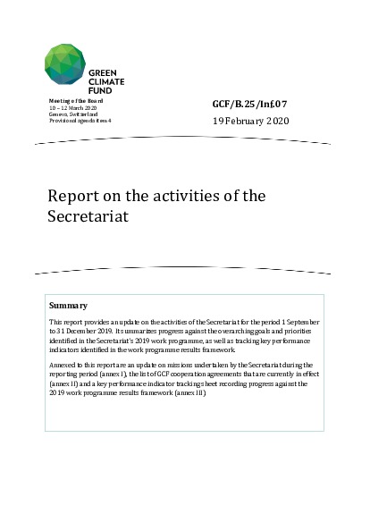 Document cover for Report on the activities of the Secretariat