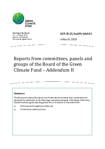 Download Reports from committees, panels and groups of the Board of the Green Climate Fund – Addendum II Document cover for Reports from committees, panels and groups of the Board of the Green Climate Fund – Addendum II